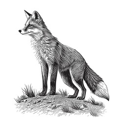 Wild Fox Hand Drawn Sketch In Doodle Style Illustration