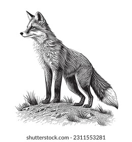 Wild fox hand drawn