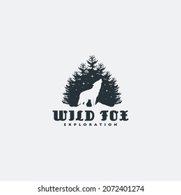 wild fox icon vector design for business and travel. wild fox in jungle logo vector design template with vintage, retro and badge styles. 