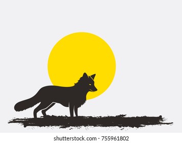Wild Fox Silhouette in Sunlight Vector