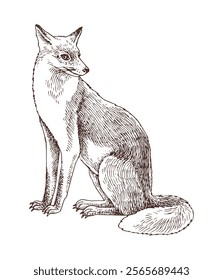 Wild fox sitting hand drawn vector illustration