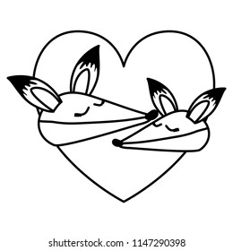 wild foxes couple in heart