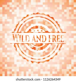 Wild and free abstract orange mosaic emblem with background