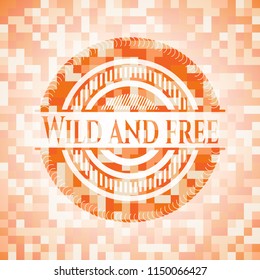 Wild and free abstract orange mosaic emblem with background