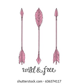 Wild and Free with arrows vector illustration for print on t-shirt, bag and other uses