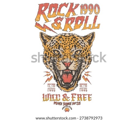 Wild and free artwork. Leopard face design. Animal rock and roll artwork for fashion and others. Make some noise. Rock and roll t shirt design. 