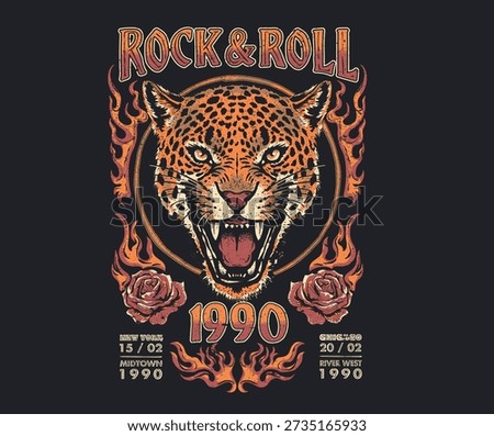 Wild and free artwork. Make some noise. Rock and roll t shirt design. Leopard face design. Animal rock and roll artwork for fashion and others.