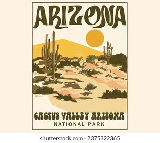 Salvaje y libre. Diseño gráfico vectorial de vibes del desierto para camisetas, pegatinas, afiches, arte mural, fondo. Diseño artístico moderno del desierto de Arizona. Cactus salvaje.