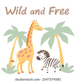 Wild and Free: Giraffe and Zebra Vector Design