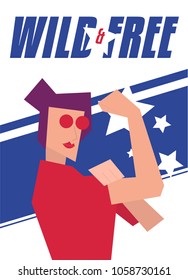 "Wild and Free" Modern Abstract We Can Do It Rosie the Riveter Women Poster. Women, girl, female strength poster.
