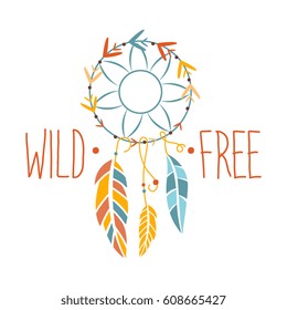 Wild Free Slogan Ethnic Boho Style Stock Vector (Royalty Free ...