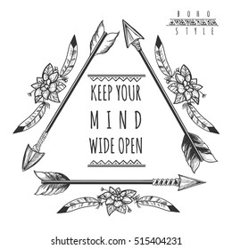 Wild freedom background with drawing arrows isolated on white. Keep your mind wide open poster. Vector illustration