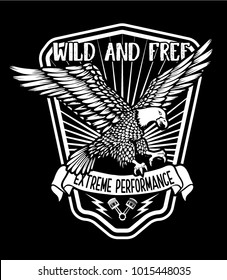 Wild and free.Eagle illustration with typography