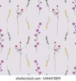 Wild fresh flowers flat lay seamless pattern.