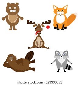 Wild funny animals. Vector set