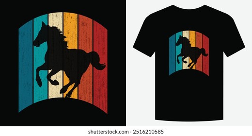 Selvagem Galopante Cavalo Retro Vintage T Shirt Design Ilustração de vetor de fundo moda T camiseta design