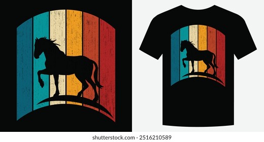 Selvagem Galopante Cavalo Retro Vintage T Shirt Design Ilustração de vetor de fundo moda T camiseta design