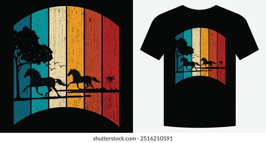 Selvagem Galopante Cavalo Retro Vintage T Shirt Design Ilustração de vetor de fundo moda T camiseta design