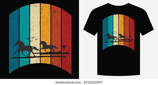 Selvagem Galopante Cavalo Retro Vintage T Shirt Design Ilustração de vetor de fundo moda T camiseta design