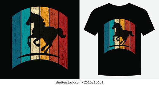 Selvagem Galopante Cavalo Retro Vintage T Shirt Design Ilustração de vetor de fundo moda T camiseta design