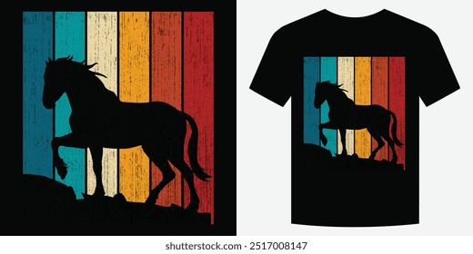 Selvagem Galopante Cavalo Retro Vintage T Shirt Design Ilustração de vetor de fundo moda T camiseta design