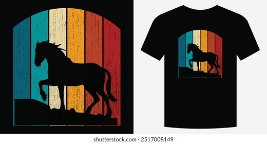 Selvagem Galopante Cavalo Retro Vintage T Shirt Design Ilustração de vetor de fundo moda T camiseta design