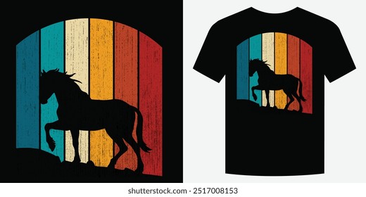 Selvagem Galopante Cavalo Retro Vintage T Shirt Design Ilustração de vetor de fundo moda T camiseta design