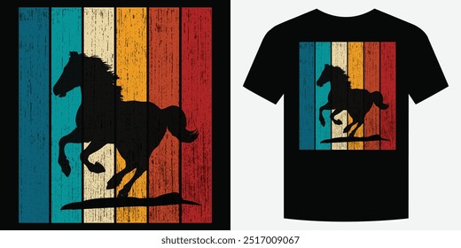 Selvagem Galopante Cavalo Retro Vintage T Shirt Design Ilustração de vetor de fundo moda T camiseta design