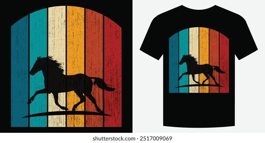 Selvagem Galopante Cavalo Retro Vintage T Shirt Design Ilustração de vetor de fundo moda T camiseta design