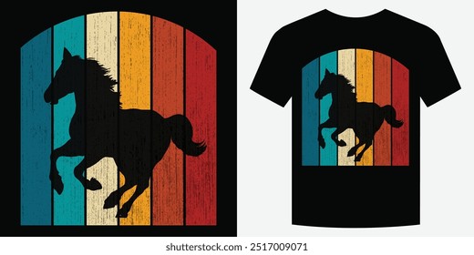 Selvagem Galopante Cavalo Retro Vintage T Shirt Design Ilustração de vetor de fundo moda T camiseta design