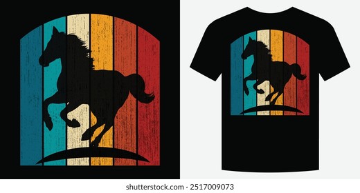 Selvagem Galopante Cavalo Retro Vintage T Shirt Design Ilustração de vetor de fundo moda T camiseta design