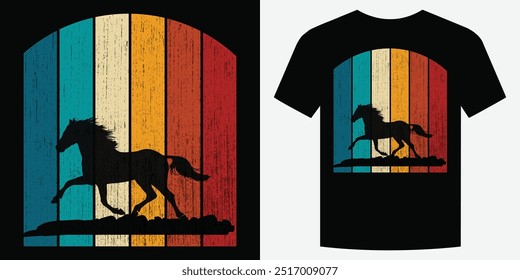 Selvagem Galopante Cavalo Retro Vintage T Shirt Design Ilustração de vetor de fundo moda T camiseta design