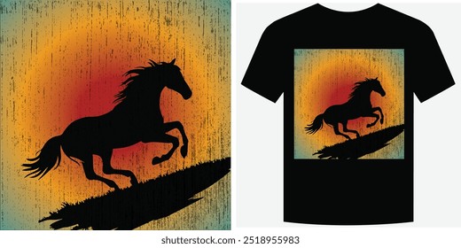 Selvagem Galopante Cavalo Retro Vintage T Shirt Design Ilustração de vetor de fundo moda T camiseta design