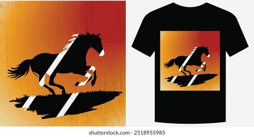 Selvagem Galopante Cavalo Retro Vintage T Shirt Design Ilustração de vetor de fundo moda T camiseta design