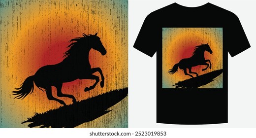 Wild Galloping Cavalo Retro Vintage T Shirt Design Ilustração de vetor de fundo moda T camiseta design também adequado para capuzes, camisolas, caneca, boné, camisetas de caballos Print design