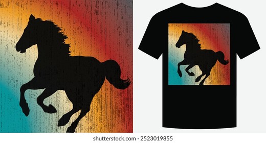 Wild Galloping Cavalo Retro Vintage T Shirt Design Ilustração de vetor de fundo moda T camiseta design também adequado para capuzes, camisolas, caneca, boné, camisetas de caballos Print design