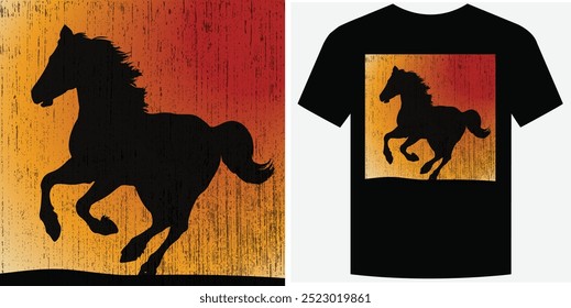 Wild Galloping Cavalo Retro Vintage T Shirt Design Ilustração de vetor de fundo moda T camiseta design também adequado para capuzes, camisolas, caneca, boné, camisetas de caballos Print design