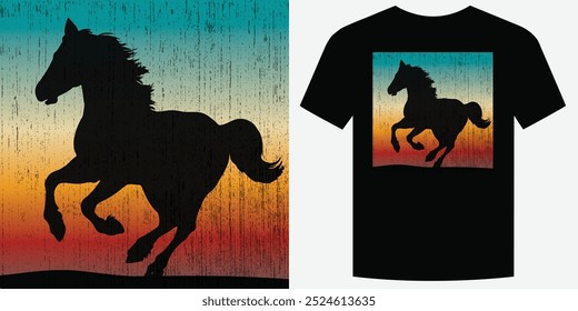 Wild Galloping Cavalo Retro Vintage T Shirt Design Ilustração de vetor de fundo moda T camiseta design também adequado para capuzes, camisolas, caneca, boné, camisetas de caballos Print design