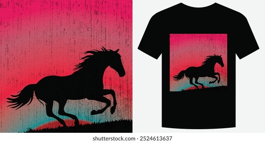 Wild Galloping Cavalo Retro Vintage T Shirt Design Ilustração de vetor de fundo moda T camiseta design também adequado para capuzes, camisolas, caneca, boné, camisetas de caballos Print design