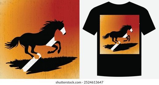 Wild Galloping Cavalo Retro Vintage T Shirt Design Ilustração de vetor de fundo moda T camiseta design também adequado para capuzes, camisolas, caneca, boné, camisetas de caballos Print design