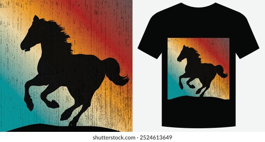 Wild Galloping Cavalo Retro Vintage T Shirt Design Ilustração de vetor de fundo moda T camiseta design também adequado para capuzes, camisolas, caneca, boné, camisetas de caballos Print design