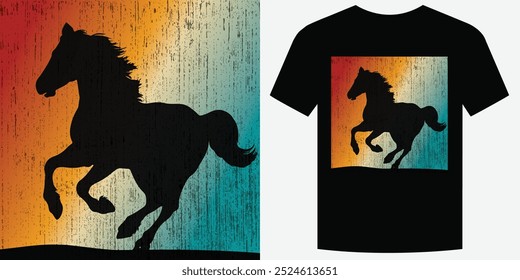 Wild Galloping Cavalo Retro Vintage T Shirt Design Ilustração de vetor de fundo moda T camiseta design também adequado para capuzes, camisolas, caneca, boné, camisetas de caballos Print design