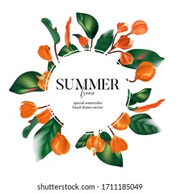Flores de jardín silvestre marco de círculo para la decoración de bodas, banner publicitario, guardar las tarjetas de cita. El ramo verde de verano florece en el vector.