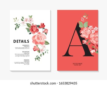 Flores vectoriales de rosas de jardín silvestre con ramas verdes ilustraciones florales. Composición de plantilla de tarjeta vectorial para invitación de boda, diseño de fiesta, invitación de vacaciones, florecimiento realista