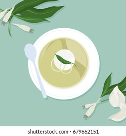 Wild garlic soup - vector illustration