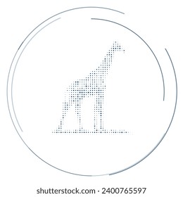 The wild giraffe symbol filled with dark blue dots. Pointillism style. Vector illustration on white background