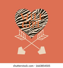 wild girl heart zebra skin,Graphic design print  t-shirts women,vector,poster,card