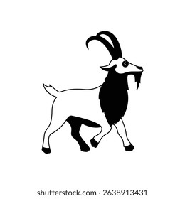 Wild Goat Illustration, Strong Ram Animal Graphic in Vector Style.