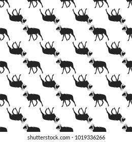 Wild goat pattern. Seamless background illustration with animal symbols, elements. Monochrome silhouette design. Stock vector isolated on white.
