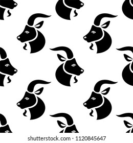 Wild goat. Vector seamless pattern on white background